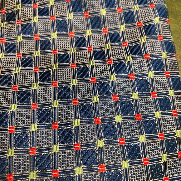 Tommy Hilfiger Extra Long 100% Silk Necktie, Blue w/Red & Green Accents USA Made - Picture 8 of 8